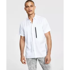 Outlet 🧨 INC International Concepts I.N.C. International Concepts® Men's Regular-Fit Zip-Pocket 👕 Shirt, Created For Macy's Bright White 🌟 -International Concepts Sales unnamed file 1001