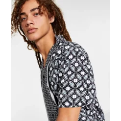 Hot Sale 🥰 INC International Concepts I.N.C. International Concepts® Men's Regular-Fit Geo-Print Camp 👕 Shirt, Created For Macy's Deep Black 🔥 -International Concepts Sales unnamed file 1032