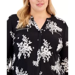 Best Pirce 🔔 INC International Concepts Plus Size Floral-Print Zip-Pocket Top, Created For Macy's Johanna Bouquet 👍 -International Concepts Sales unnamed file 1086