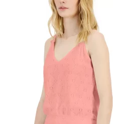 New 😍 INC International Concepts 👩 Women's Sleeveless Eyelet Knit V-Neck Top, Created For Macy's First Blush 🥰 -International Concepts Sales unnamed file 1094