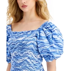 Promo 💯 INC International Concepts 👩 Women's Tiger Stripe Printed Smocked Top, Created For Macy's Talia Tiger 🎉 -International Concepts Sales unnamed file 1126
