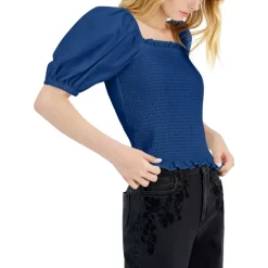 Best deal 👏 INC International Concepts 👩 Women's Puff-Sleeve Smocked Top, Created For Macy's Blue Marine ❤️ -International Concepts Sales unnamed file 1145