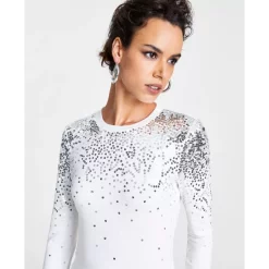 Cheapest 👏 INC International Concepts 👩 Women's Long-Sleeve Sequin Top, Created For Macy's Teal Kingfisher 😀 -International Concepts Sales unnamed file 115