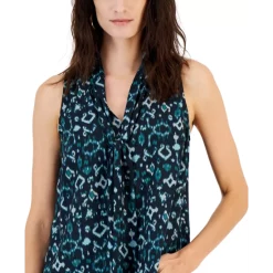 Hot Sale 🔔 INC International Concepts 👩 Women's Printed Tie-Neck Blouse, Created For Macy's Ina Ikat B ✔️ -International Concepts Sales unnamed file 1200