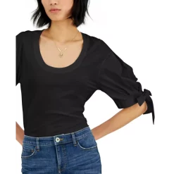 Best Pirce 👍 INC International Concepts 👩 Women's Tie-Sleeve Top, Created For Macy's Deep Black 🌟 -International Concepts Sales unnamed file 1209
