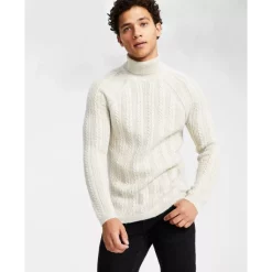 Promo 🛒 INC International Concepts Men's Classic-Fit Metallic Cable-Knit Turtleneck Sweater, Created For Macy's Deep Black 😀 -International Concepts Sales unnamed file 1218