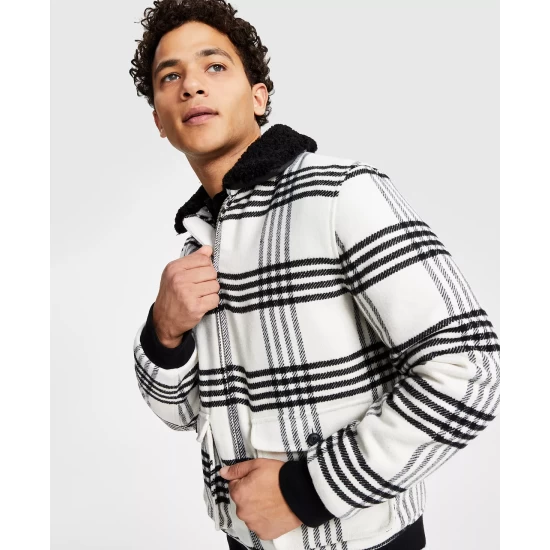 Best deal π INC International Concepts Men's Loki Fleece Collar Zip-Front Plaid Jacket, Created For Macy's Bright White β 6 Best deal π INC International Concepts Men's Loki Fleece Collar Zip-Front Plaid Jacket, Created For Macy's Bright White β - Image 4