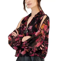 Hot Sale 👏 INC International Concepts 👩 Women's Slit-Sleeve Ruffled-Neck Top, Created For Macy's Fiona Garden 😍 -International Concepts Sales unnamed file 1342