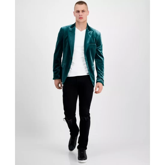 Brand new ๐งจ INC International Concepts Men's Anthony Slim-Fit Velvet Blazer, Created For Macy's Rain Forest ๐งจ 6 Brand new ๐งจ INC International Concepts Men's Anthony Slim-Fit Velvet Blazer, Created For Macy's Rain Forest ๐งจ - Image 4
