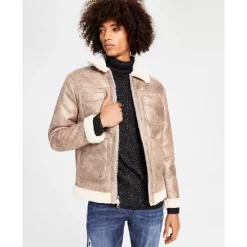 Brand new 😀 INC International Concepts Men's Flynn Fleece Trimmed Zip-Front Jacket, Created For Macy's Antique White ❤️ -International Concepts Sales unnamed file 141