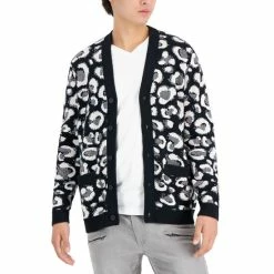 New 👏 INC International Concepts Men's Crosby Cheetah Cardigan, Created For Macy's Deep Black 👏