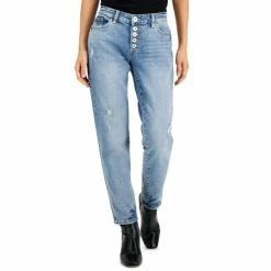 Best Sale ✔️ INC International Concepts Petite Mid-Rise Distressed Button-Fly 👖 Jeans, Created For Macy's Medium Indigo 😀