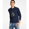 Best Pirce 🔥 INC International Concepts Men's Devon Classic-Fit Floral Skull Graphic Long-Sleeve T-Shirt, Created For Macy's Basic Navy 🤩