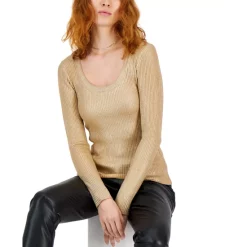 Buy 😍 INC International Concepts 👩 Women's Foil Scoop Neck Sweater, Created For Macy's Gold Foil ❤️ -International Concepts Sales unnamed file 147