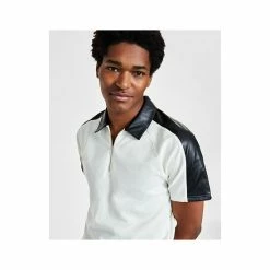 Budget 👍 INC International Concepts Men's Classic-Fit Short-Sleeve Zip Polo 👚 Shirt With Faux Leather Piecing, Created For Macy's Antique White 🎁 -International Concepts Sales unnamed file 1482