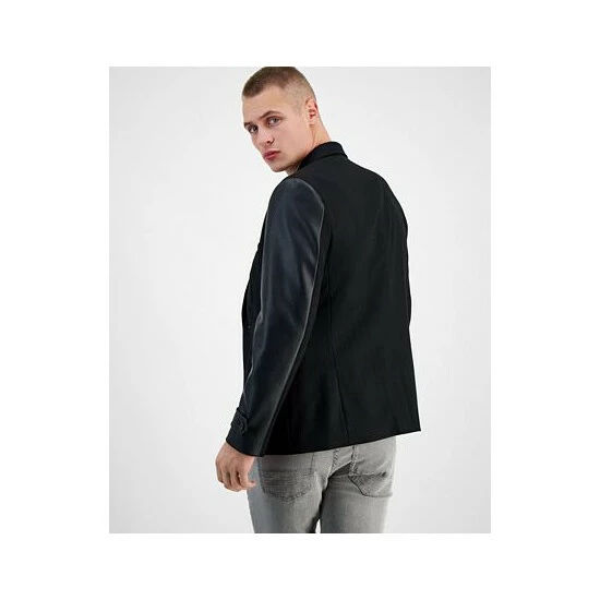 Budget π― INC International Concepts Men's Slim-Fit Pieced Mixed-Media Blazer With Faux-Leather Trim, Created For Macy's Deep Black π₯ 5 Budget π― INC International Concepts Men's Slim-Fit Pieced Mixed-Media Blazer With Faux-Leather Trim, Created For Macy's Deep Black π₯ - Image 3