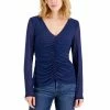 Buy ⌛ INC International Concepts 👩 Women's Ruched-Center V-Neck Top, Created For Macy's Indigo Sea 👏 -International Concepts Sales unnamed file 1513