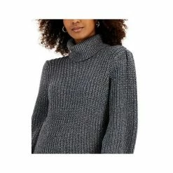 Hot Sale ❤️ INC International Concepts 👩 Women's Metallic-Flecked Turtleneck Sweater, Created For Macy's Light Grey Heather 😀 -International Concepts Sales unnamed file 1532