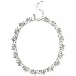 Coupon 👏 INC International Concepts Silver-Tone Pavé & Imitation Pearl Stick All-Around Collar Necklace, 17 + 3 Extender, Created For Macy's Crystal 😍