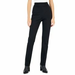 Budget 😀 INC International Concepts 👩 Women's Ruched-Waistband Straight-Leg Ponté-Knit Pants, Created For Macy's Deep Black 🧨