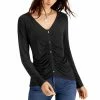 Top 10 🔥 INC International Concepts 👩 Women's Ruched Button Detail Long-Sleeve Top, Created For Macy's Deep Black ❤️ -International Concepts Sales unnamed file 1587