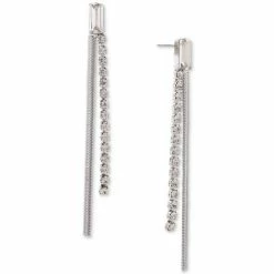 New 🔔 INC International Concepts Silver-Tone Crystal & Snake Chain Linear Drop Earrings, Created For Macy's ✔️