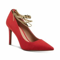 Discount β€οΈ INC International Concepts π© Women's Sadelle Chain-Detail Pumps, Created For Macy's Red Micro π
