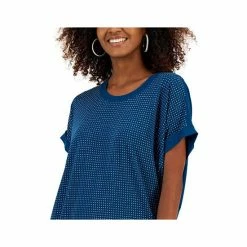 Cheap 👏 INC International Concepts 👩 Women's Studded Rolled-Sleeve Top, Created For Macy's Teal Kingfisher ⌛ -International Concepts Sales unnamed file 1631