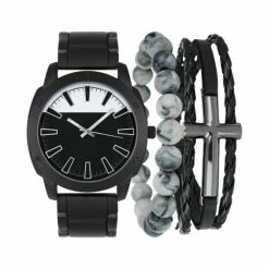 Coupon 🥰 INC International Concepts Men's Black-Tone Bracelet ⌚ Watch 49mm Gift Set, Created For Macy's 🌟