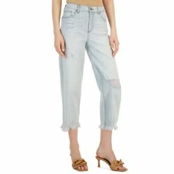Best Pirce ๐ INC International Concepts ๐ฉ Women's High Rise Ripped Cropped Wide-Leg ๐ Jeans, Created For Macy's Light Indigo ๐