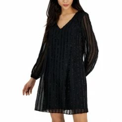 Discount ⭐ INC International Concepts 👩 Women's Long-Sleeve Shift 👗 Dress, Created For Macy's Black 🎁 -International Concepts Sales unnamed file 1735