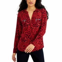 Deals 🔥 INC International Concepts 👩 Women's Printed Zip-Pocket Top, Created For Macy's Chantal Cheetah 💯