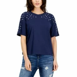 Discount 🥰 INC International Concepts 👩 Women's Embellished Dolman-Sleeve Tee, Created For Macy's Peach Parfait ⭐