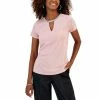 Best Pirce 👍 INC International Concepts 👩 Women's Embellished-Neck Keyhole Top, Created For Macy's Pale Mauve 🥰