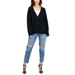 Discount 👏 INC International Concepts 👩 Women's Imitation-Pearl Studded Cardigan, Created For Macy's Deep Black 👍 -International Concepts Sales unnamed file 182