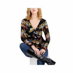 Outlet 🎉 INC International Concepts 👩 Women's Floral-Print Ruched-Center V-Neck Mesh Top, Created For Macy's Layla Floral 🛒 -International Concepts Sales unnamed file 1820