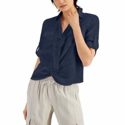 Promo 👍 INC International Concepts 👩 Women's Linen Twist-Hem Blouse, Created For Macy's Toasted Twine 😉