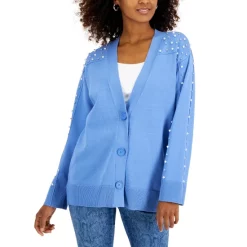 Discount 👏 INC International Concepts 👩 Women's Imitation-Pearl Studded Cardigan, Created For Macy's Deep Black 👍 -International Concepts Sales unnamed file 183