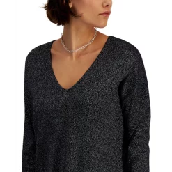 Coupon 🛒 INC International Concepts 👩 Women's Shine V-Neck Long-Sleeve Tunic, Created For Macy's Black With Silver 🌟 -International Concepts Sales unnamed file 188