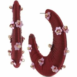 Promo ⌛ INC International Concepts Gold-Tone Flower-Bead Thread-Wrapped C-Hoop Earrings, Created For Macy's Red ⭐