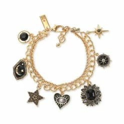 Promo 👏 INC International Concepts Gold-Tone Mixed Stone Color Evil Eye Heart Double-Row Charm Bracelet, Created For Macy's Black 😉