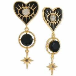 Buy 😍 INC International Concepts Gold-Tone Mixed Stone Color Evil Eye Heart Statement Earrings, Created For Macy's Black ❤️