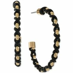 Best deal ✔️ INC International Concepts Gold-Tone Cord-Wrapped C-Hoop Earrings, Created For Macy's Black 🔥