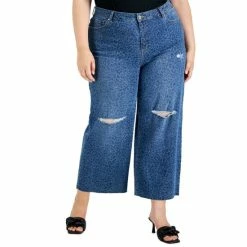 Wholesale 🌟 INC International Concepts Plus Size Cheetah-Print Destructed Wide-Leg 👖 Jeans, Created For Macy's Medium Indigo ⌛