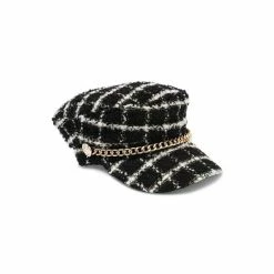 Coupon 😉 INC International Concepts 👩 Women's Chain-Trim Plaid Conductor Hat, Created For Macy's Black Whit ⌛ -International Concepts Sales unnamed file 2086