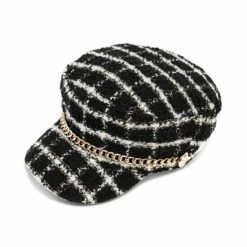 Coupon 😉 INC International Concepts 👩 Women's Chain-Trim Plaid Conductor Hat, Created For Macy's Black Whit ⌛ -International Concepts Sales unnamed file 2087
