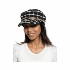 Coupon 😉 INC International Concepts 👩 Women's Chain-Trim Plaid Conductor Hat, Created For Macy's Black Whit ⌛ -International Concepts Sales unnamed file 2088
