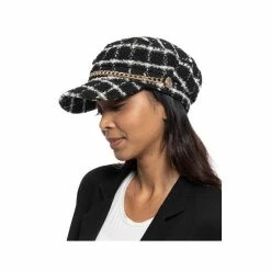Coupon 😉 INC International Concepts 👩 Women's Chain-Trim Plaid Conductor Hat, Created For Macy's Black Whit ⌛ -International Concepts Sales unnamed file 2089