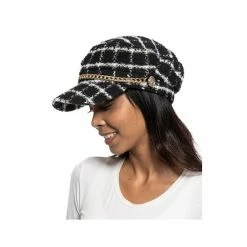 Coupon 😉 INC International Concepts 👩 Women's Chain-Trim Plaid Conductor Hat, Created For Macy's Black Whit ⌛ -International Concepts Sales unnamed file 2090