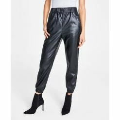 Cheap ๐ INC International Concepts Petite Faux-Leather Jogger Pants, Created For Macy's Deep Black ๐